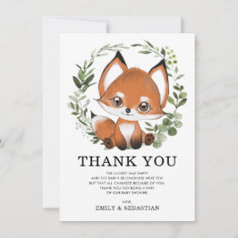 Tarjeta De Agradecimiento Whimsical Greenery Fox Wild One Forest Baby Shower