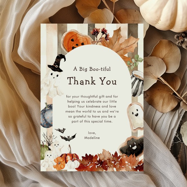 Tarjeta De Agradecimiento Whimsical Halloween Ghost Pumpkin Baby Shower (Subido por el creador)
