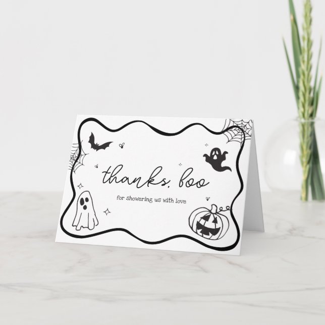 Tarjeta De Agradecimiento Whimsical Halloween Scribble Baby Shower (Anverso)