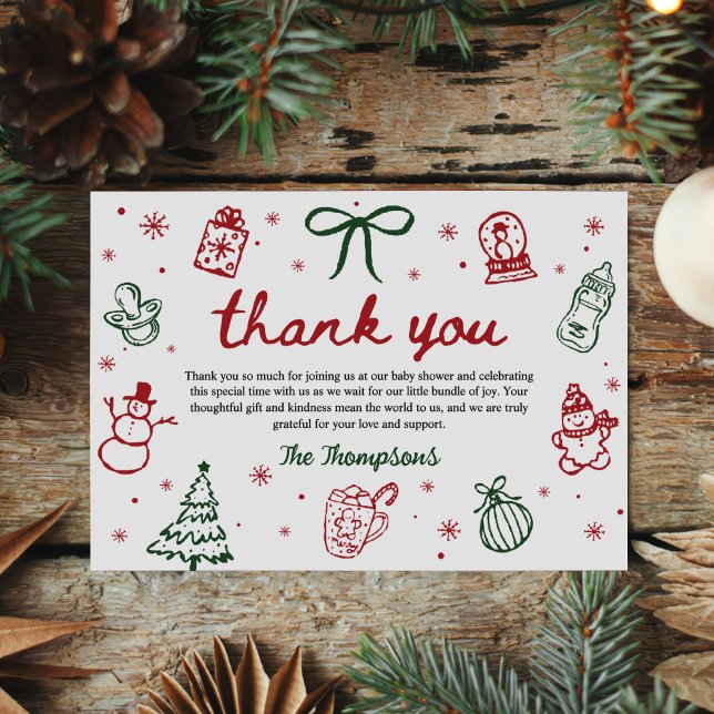 Tarjeta De Agradecimiento Whimsical Hand Drawn Christmas Baby Shower (Subido por el creador)