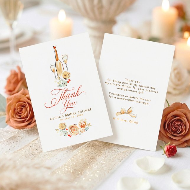 Tarjeta De Agradecimiento Whimsical Hand Drawn Earthy Small Thank You  (Terracotta Whimsical Champagne Bottle and Bow Thank You Cards)