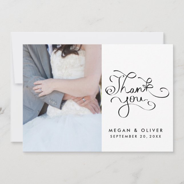 Tarjeta De Agradecimiento Whimsical Handwriter Gracias Boda Foto (Anverso)