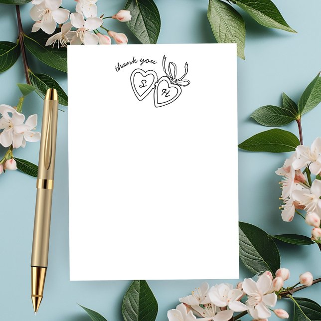 Tarjeta De Agradecimiento Whimsical Heart Locket Doodle Sketch PERSONALIZADO (Whimsical Heart Locket Doodle Sketch Modern CUSTOM Thank You Card
)