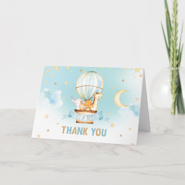 Tarjeta De Agradecimiento Whimsical Hot Air Balloon Cute Animales Baby Showe (Anverso)