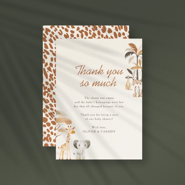 Tarjeta De Agradecimiento Whimsical Jungle Safari Animals Boy Baby Shower (Subido por el creador)