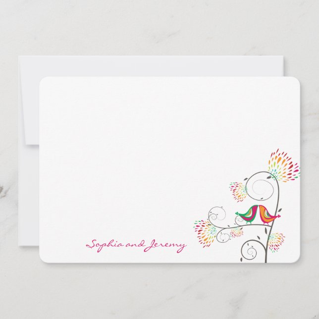 Tarjeta De Agradecimiento Whimsical Kissing Summer Love Birds Gracias Card (Anverso)