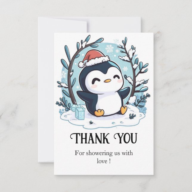 Tarjeta De Agradecimiento Whimsical Little Penguin Baby Shower (Anverso)