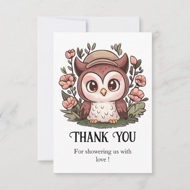 Tarjeta De Agradecimiento Whimsical Lovely Owl Baby Shower (Anverso)