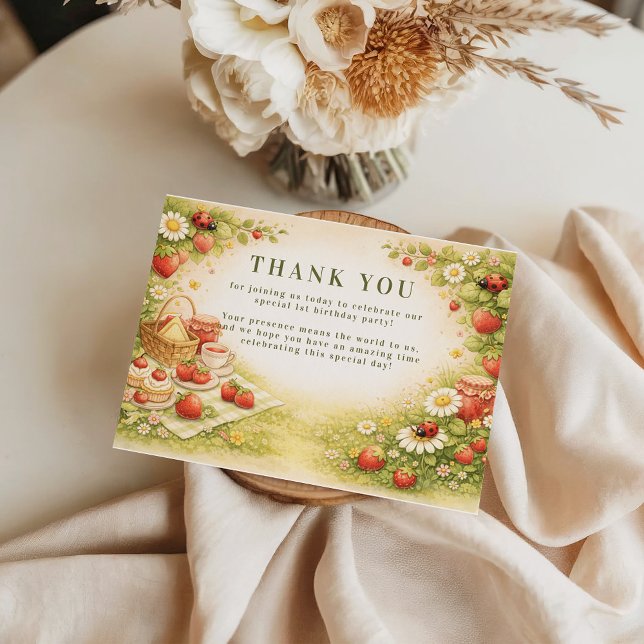 Tarjeta De Agradecimiento Whimsical Meadow Lady Bug 1st Birthday (Subido por el creador)