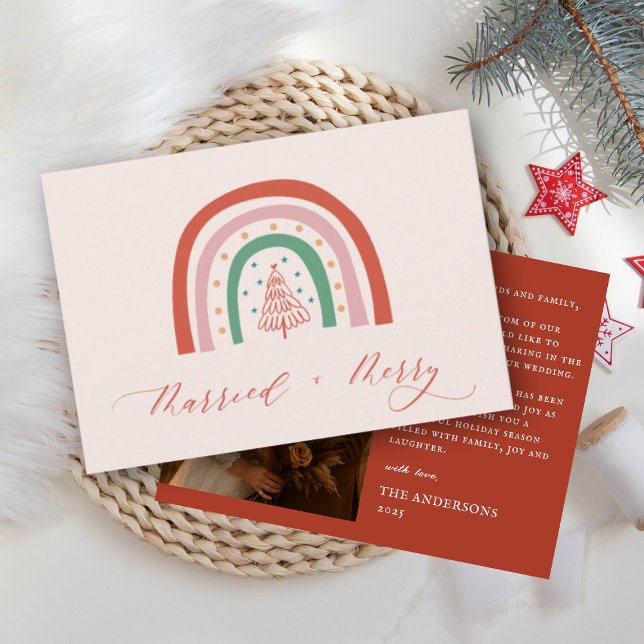 Tarjeta De Agradecimiento Whimsical Merry Married Calligraphy Wedding  (Subido por el creador)