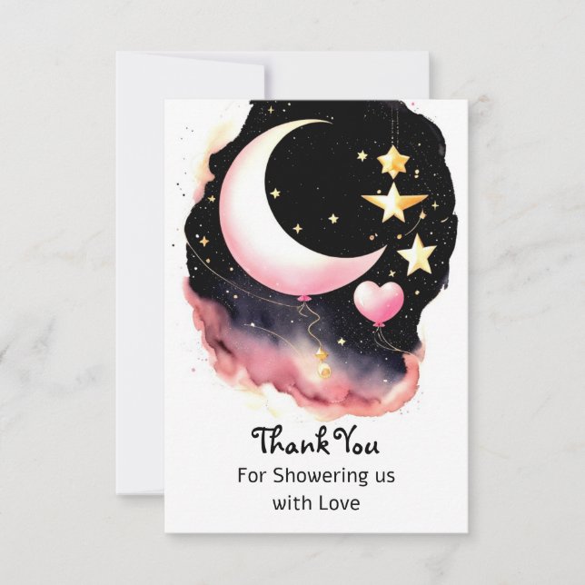 Tarjeta De Agradecimiento Whimsical Moon & Stars Watercolor Baby Shower (Anverso)