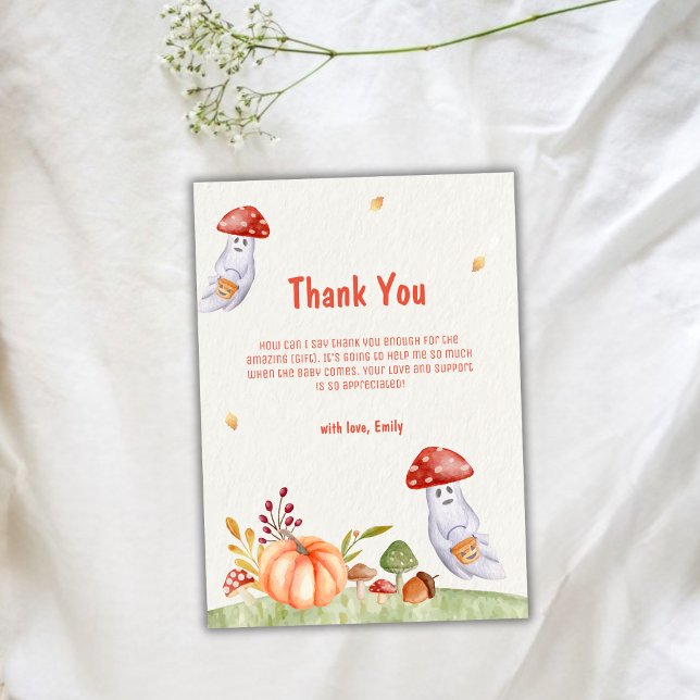 Tarjeta De Agradecimiento Whimsical Mushroom Ghost Fall (Whimsical Mushroom Ghost Fall Baby Shower Thank You Card)