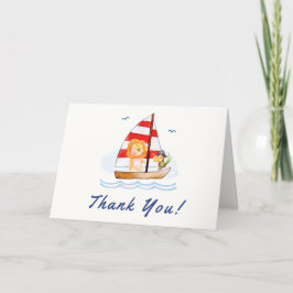 Tarjeta De Agradecimiento Whimsical Nautical Wild Lion Sailboat Baby Shower
