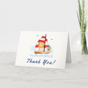 Tarjeta De Agradecimiento Whimsical Nautical Wild Lion Sailboat Baby Shower