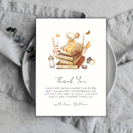 Tarjeta De Agradecimiento Whimsical Neutral Boho Book Mouse Baby Shower