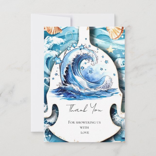 Tarjeta De Agradecimiento Whimsical Ocean Waves Baby Shower (Anverso)