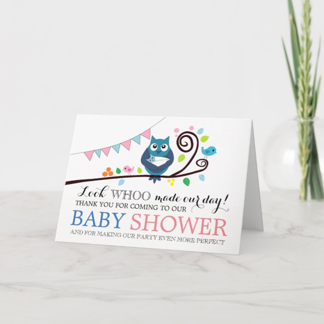 Tarjeta De Agradecimiento Whimsical Owl Baby Shower Gracias (Anverso)