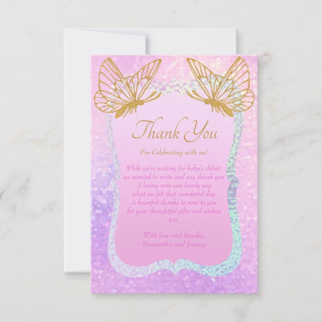 Tarjeta De Agradecimiento Whimsical Pink and Gold Baby Shower (Anverso)