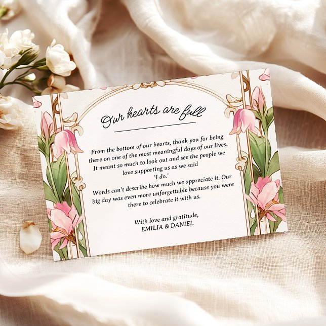 Tarjeta De Agradecimiento Whimsical Pink Floral Art Nouveau Wedding   (Subido por el creador)