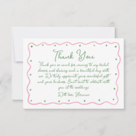 Tarjeta De Agradecimiento Whimsical Pink Green Hand Painted Bridal Shower