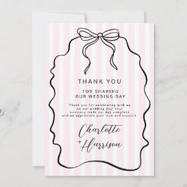 Tarjeta De Agradecimiento Whimsical Pinstripe Bow Boda