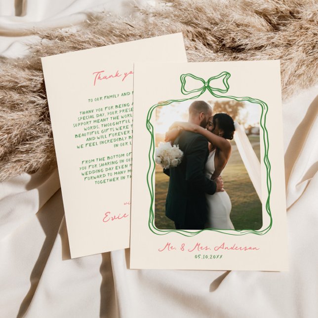 Tarjeta De Agradecimiento Whimsical Quirky Boda De Bow Escrito A Mano (Subido por el creador)