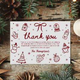 Tarjeta De Agradecimiento Whimsical Red Hand Drawn Christmas Baby Shower