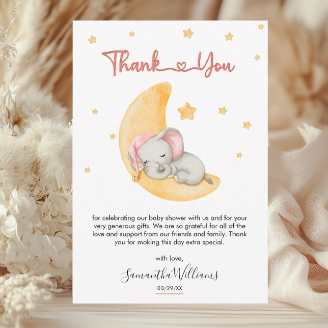 Tarjeta De Agradecimiento Whimsical Rubor Elephant Baby Shower (Subido por el creador)