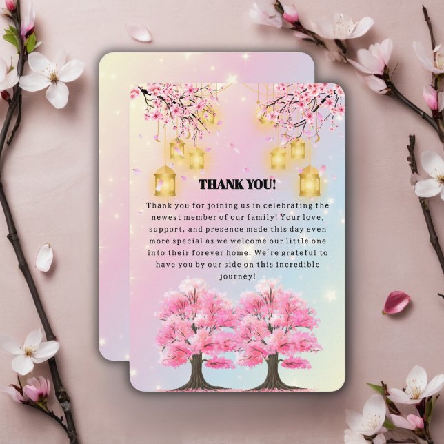 Tarjeta De Agradecimiento Whimsical Sakura Cherry Blossom Tree Baby Shower (Subido por el creador)