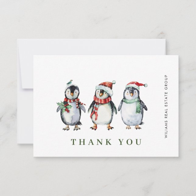 Tarjeta De Agradecimiento Whimsical Santa Pingüinos Navidad Corporate (Anverso)