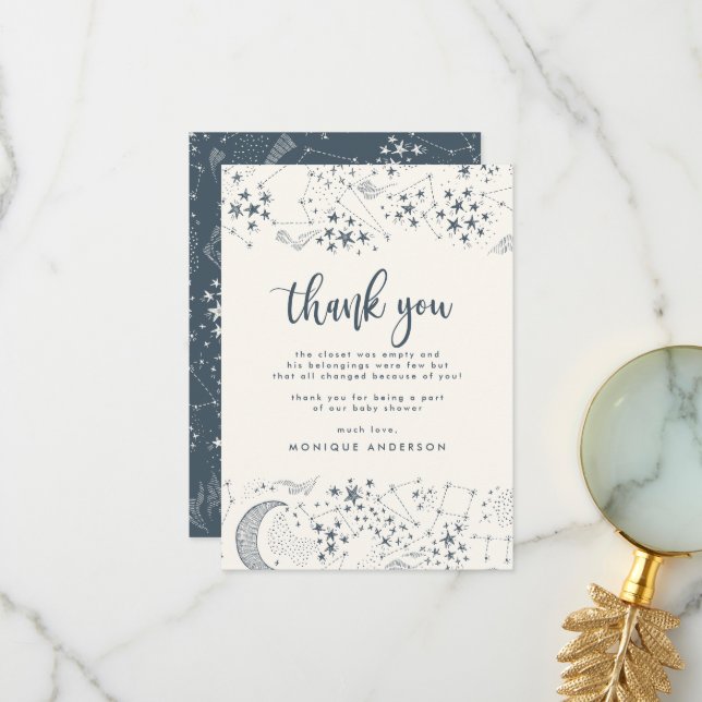 Tarjeta De Agradecimiento Whimsical Starry Night Blue & Cream Gracias (Anverso/Reverso In Situ)
