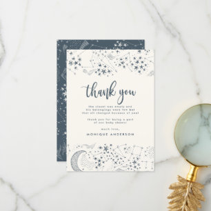 Tarjeta De Agradecimiento Whimsical Starry Night Blue & Cream Gracias