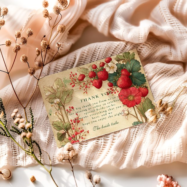 Tarjeta De Agradecimiento Whimsical Strawberry Botanicals Bridal Shower (Subido por el creador)