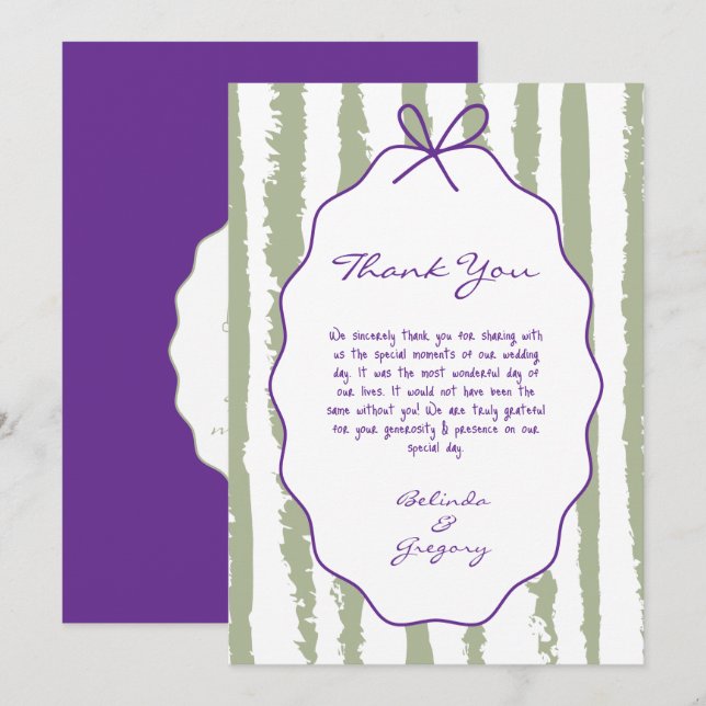 Tarjeta De Agradecimiento Whimsical Stripes Handwritten Painted Wedding  (Anverso / Reverso)