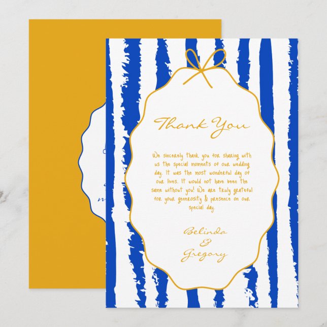Tarjeta De Agradecimiento Whimsical Stripes Handwritten Painted Wedding  (Anverso / Reverso)