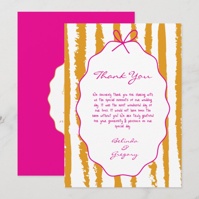 Tarjeta De Agradecimiento Whimsical Stripes Handwritten Painted Wedding  (Anverso / Reverso)