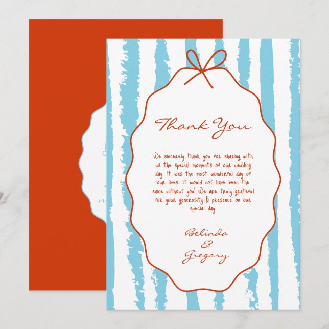 Tarjeta De Agradecimiento Whimsical Stripes Handwritten Painted Wedding  (Anverso / Reverso)