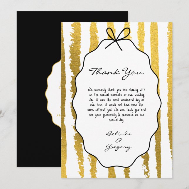 Tarjeta De Agradecimiento Whimsical Stripes Handwritten Painted Wedding  (Anverso / Reverso)