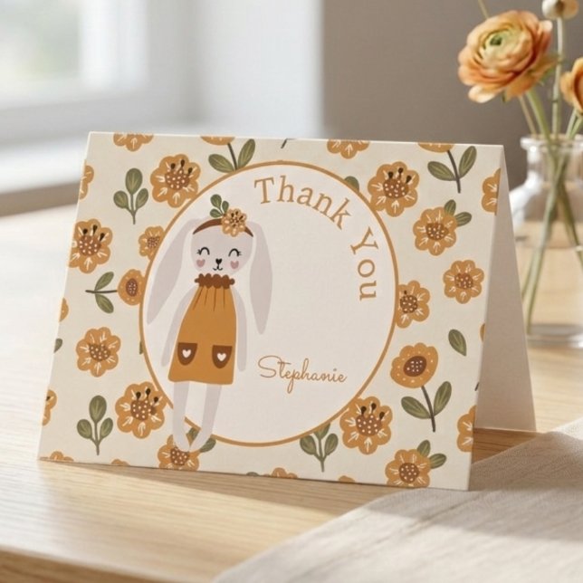 Tarjeta De Agradecimiento Whimsical Sweet Rabbit Baby (Boho baby shower thank you card)