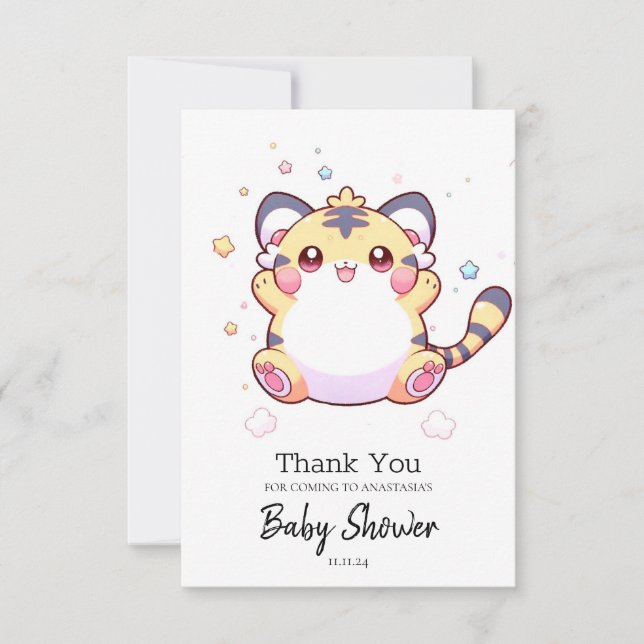 Tarjeta De Agradecimiento Whimsical Tiger Baby Shower (Anverso)