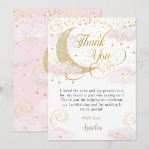 Tarjeta De Agradecimiento Whimsical Twinkle Little Star Pink Baby Shower
