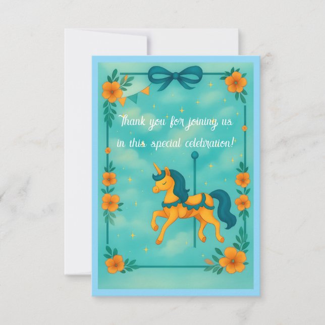 Tarjeta De Agradecimiento Whimsical Unicorn Baby Shower (Anverso)
