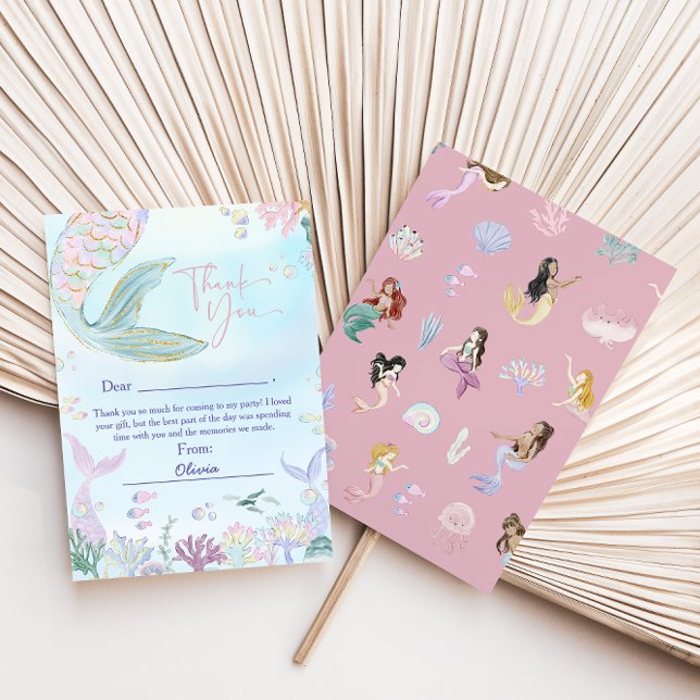 Tarjeta De Agradecimiento Whimsical Watercolor Mermaid Birday Party (Subido por el creador)