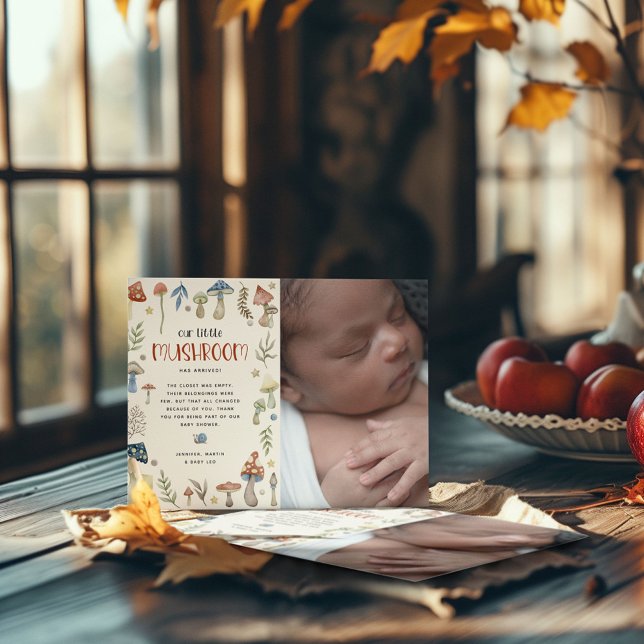 Tarjeta De Agradecimiento Whimsical Watercolor Mushroom Baby Shower (Subido por el creador)