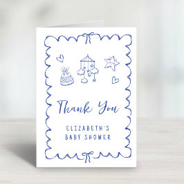 Tarjeta De Agradecimiento Whimsical Wavy Frame Baby Boy Shower