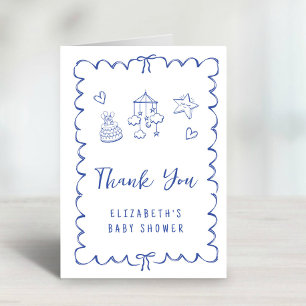 Tarjeta De Agradecimiento Whimsical Wavy Frame Baby Boy Shower