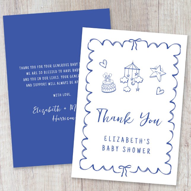 Tarjeta De Agradecimiento Whimsical Wavy Frame Baby Boy Shower (Subido por el creador)
