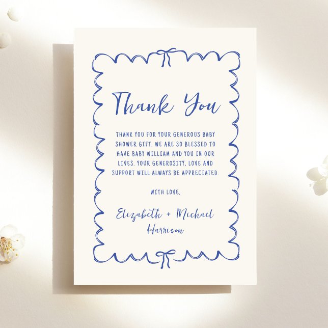 Tarjeta De Agradecimiento Whimsical Wavy Frame Baby Boy Shower (Subido por el creador)