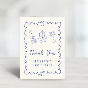 Tarjeta De Agradecimiento Whimsical Wavy Frame Baby Boy Shower