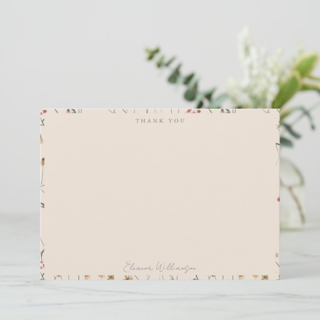 Tarjeta De Agradecimiento Whimsical Wildflower Floral Boho Baby Shower Name (Anverso de pie)